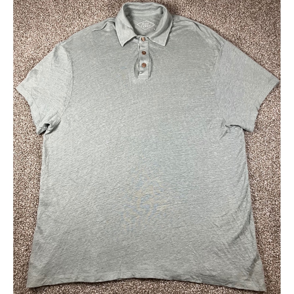 Alex Crane Mens Gray 100% European Linen Short Sleeve Sun Polo Shirt Large